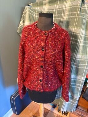 Women’s Red mohair blend Paul Et Duffier Button-Front Cardigan Sweater medium